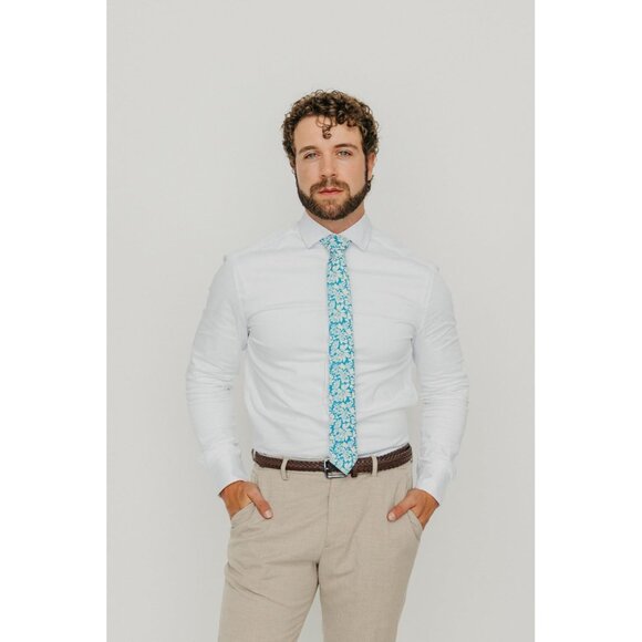 Men's Skinny Tie Floral Print Cotton Necktie Great for Weddings Blue Daisy - Picture 1 of 6